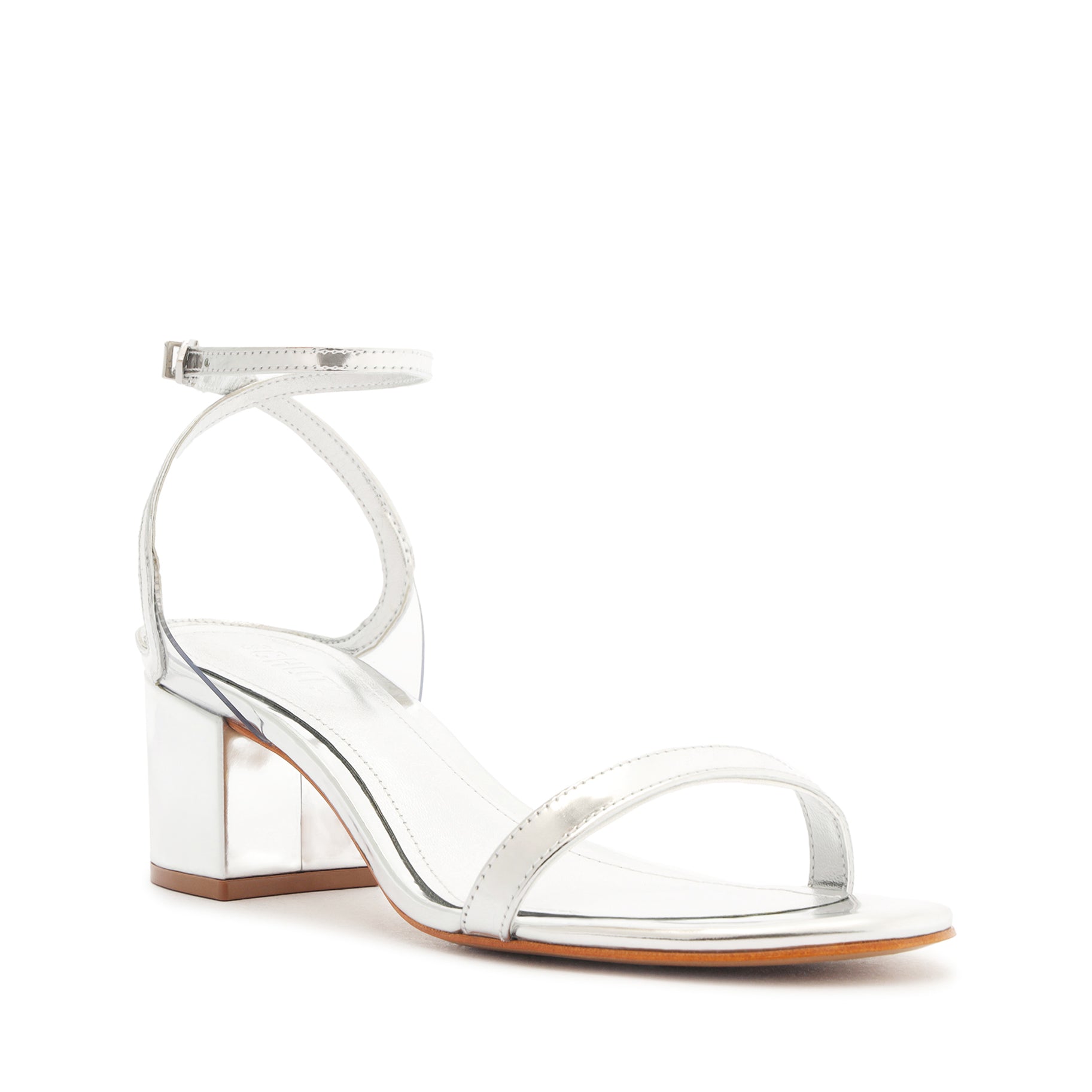 Schutz Skye Mid Block Specchio Leather Sandal
