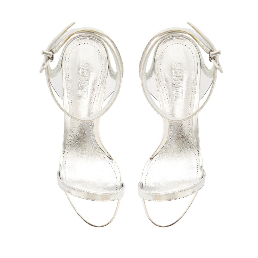 Schutz Skye Mid Block Specchio Leather Sandal