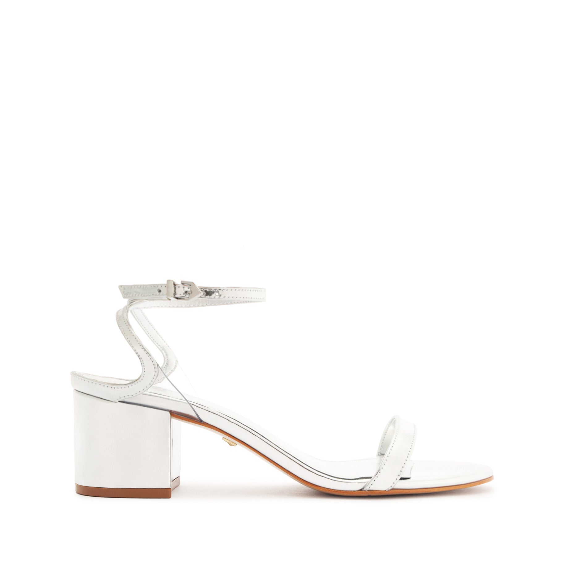 schutz Skye Mid Block Specchio Leather Sandal