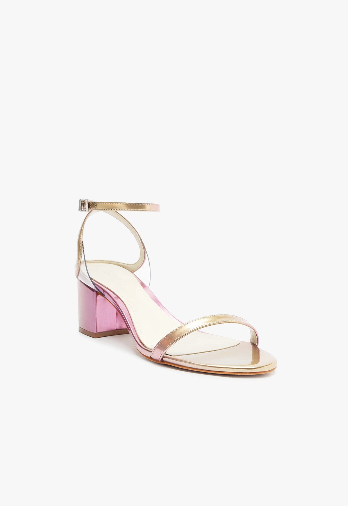 Schutz Skye Mid Block Specchio Leather Sandal