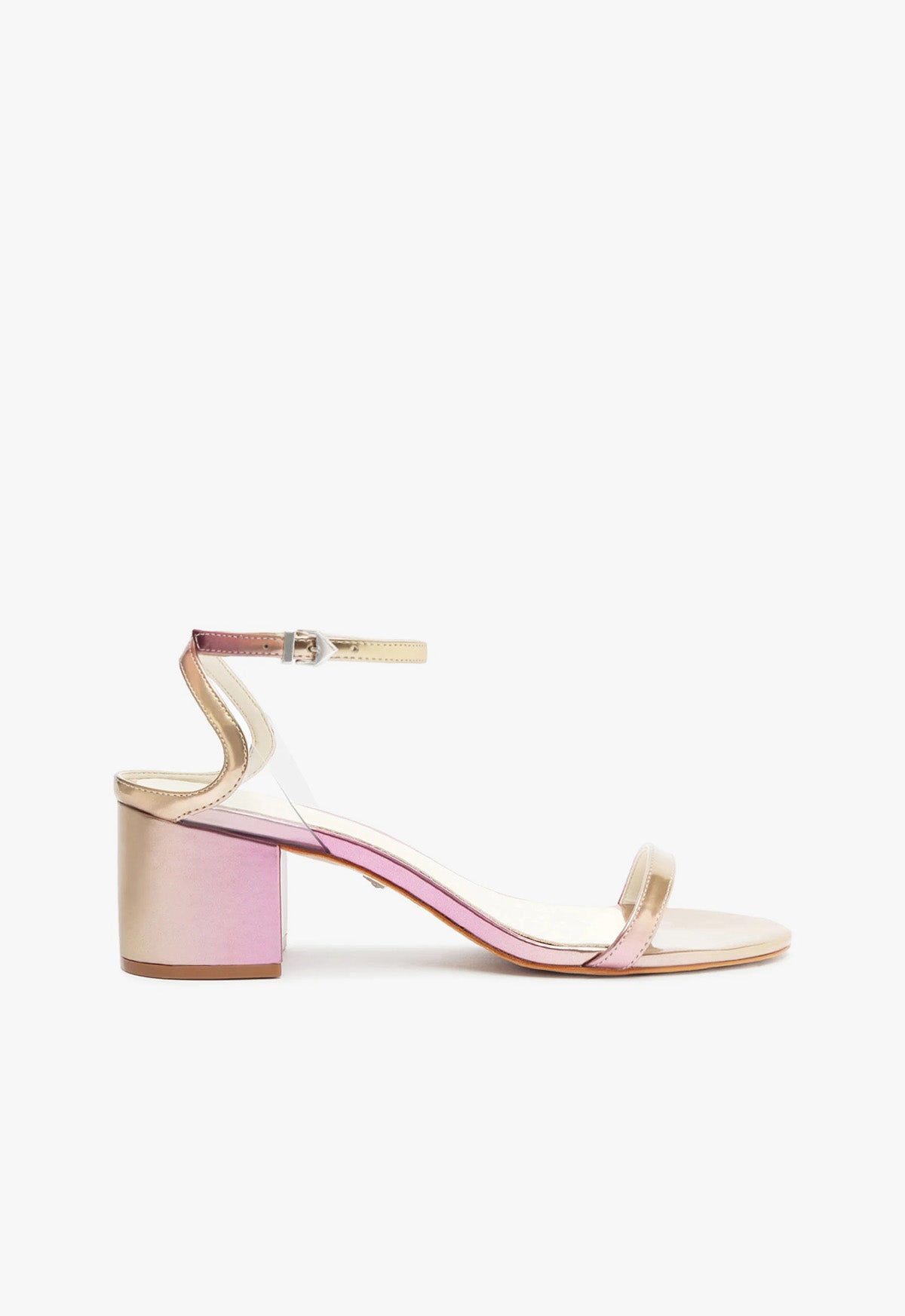 schutz Skye Mid Block Specchio Leather Sandal