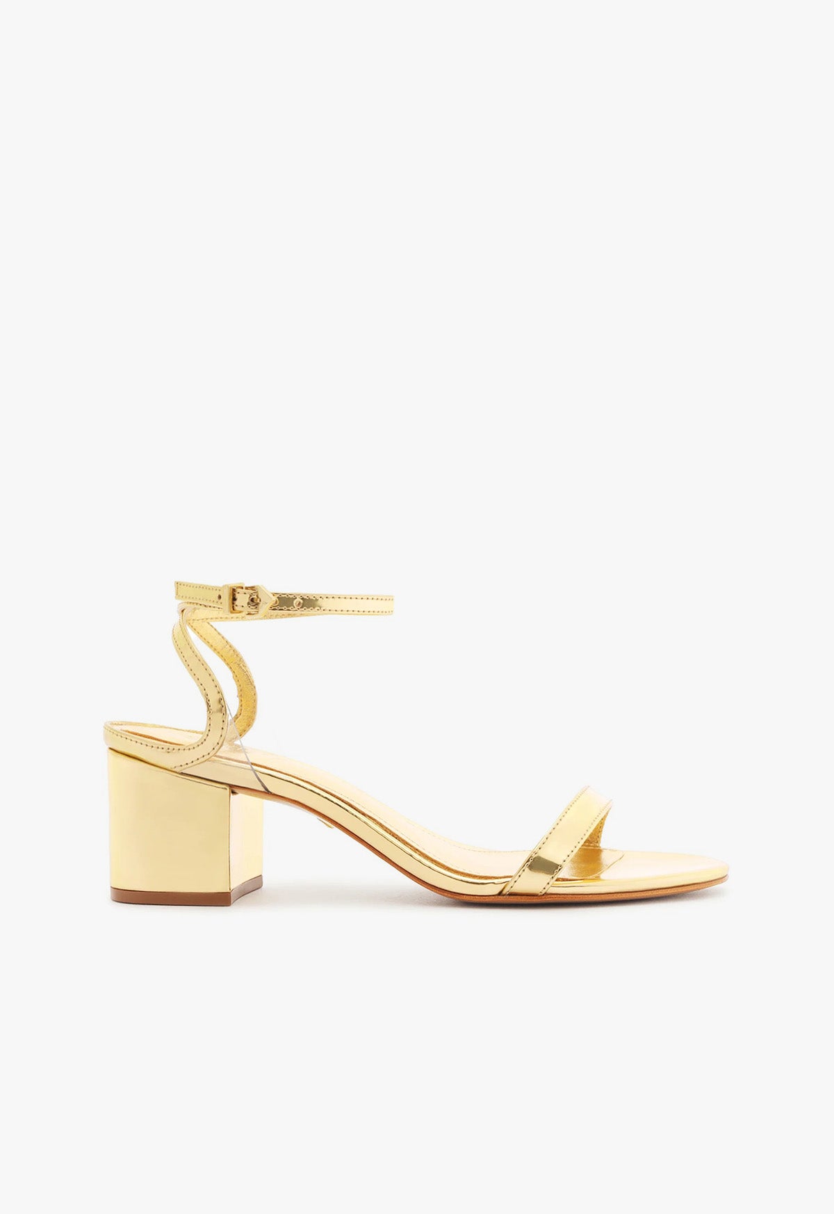 schutz Skye Mid Block Specchio Leather Sandal