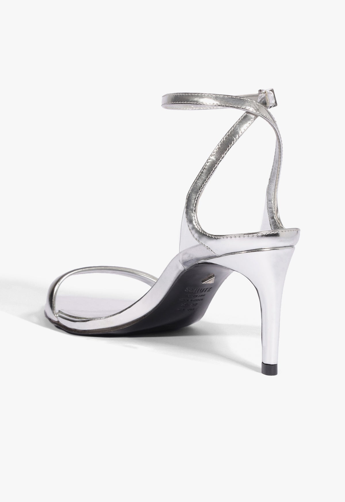 Schutz Skye Mid Stiletto Specchio Leather Sandal