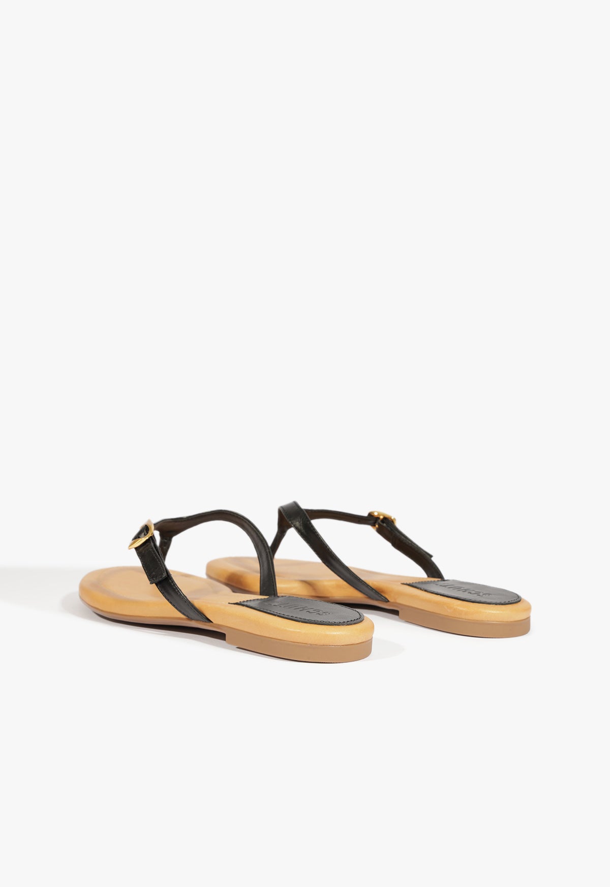 Schutz Sonia Black Leather Flat Sandal