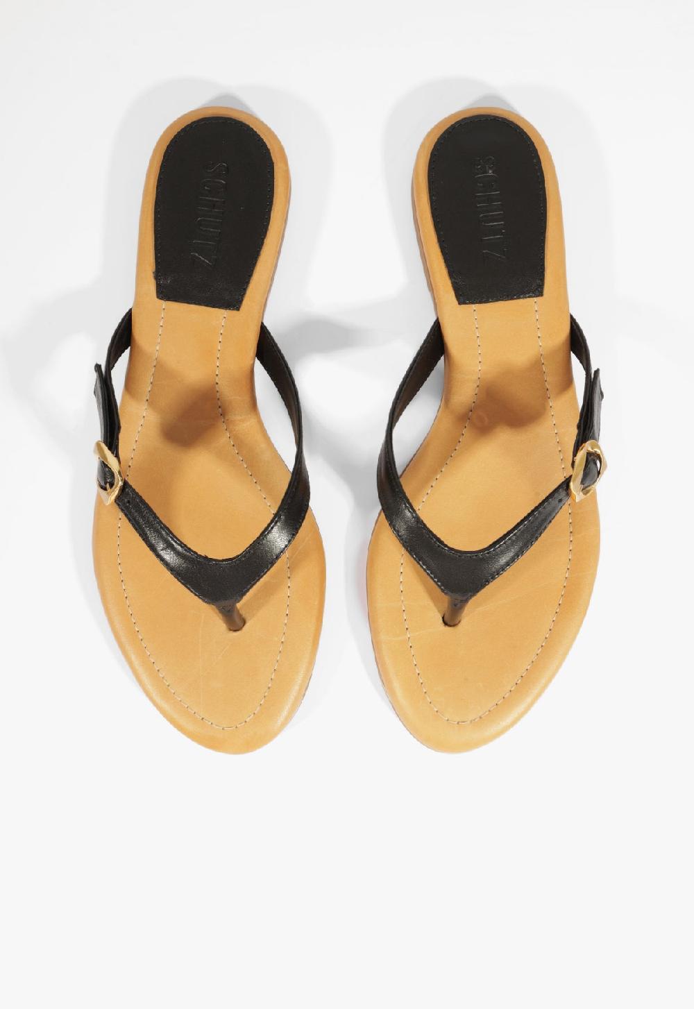 Schutz Sonia Black Leather Flat Sandal