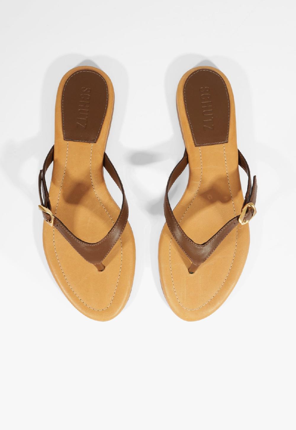 Schutz Sonia Brown Leather Flat Sandal