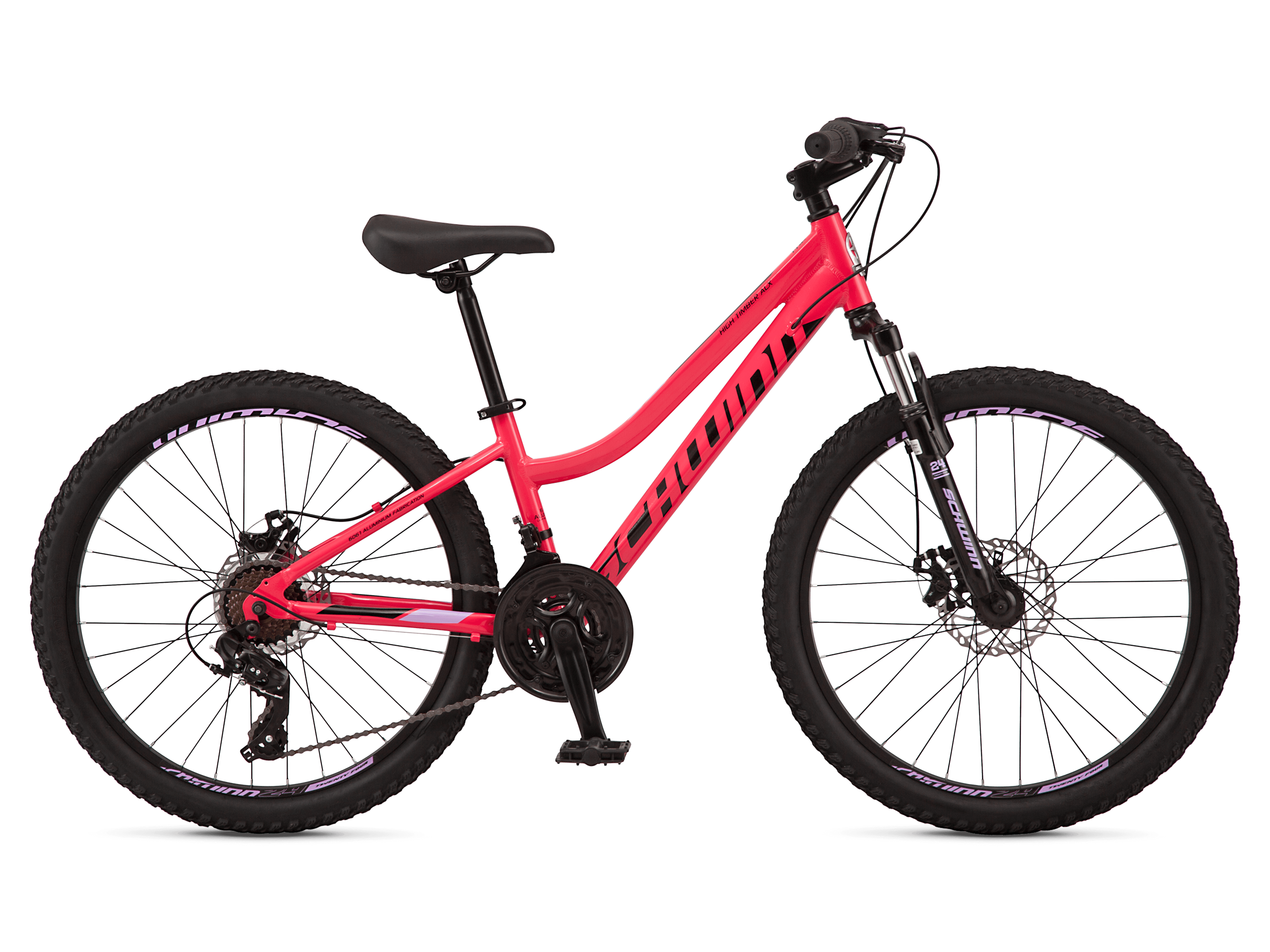 schwinn High Timber ALX Step-Thru 24in Kids Bike Raspberry