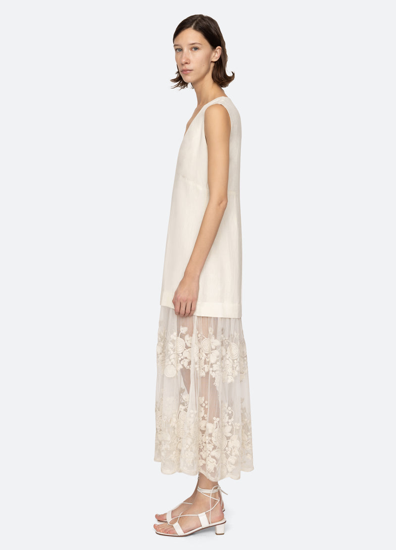 Sea New York Arielle V-Neck Dress Cream
