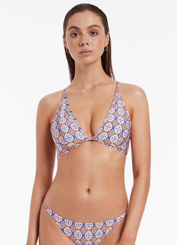 Seafolly Azura Geo Soft Triangle Bikini Top - Retro Orange