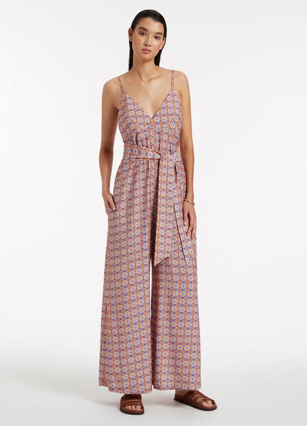 seafolly Azura Geo V-Neckline Jumpsuit - Retro Orange