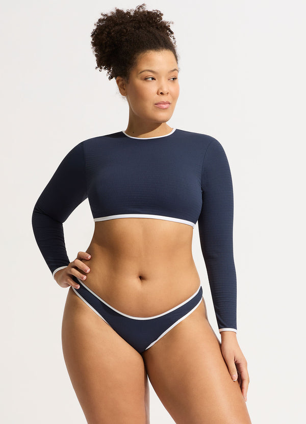 seafolly Beach Bound Cropped Long Sleeve Rashie - True Navy