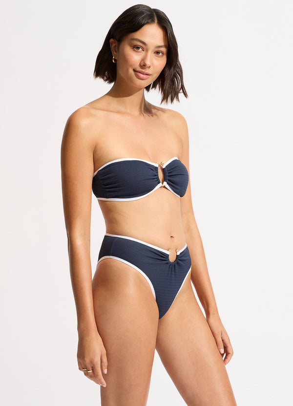 Seafolly Beach Bound Ring Front Bandeau Bikini Top - True Navy