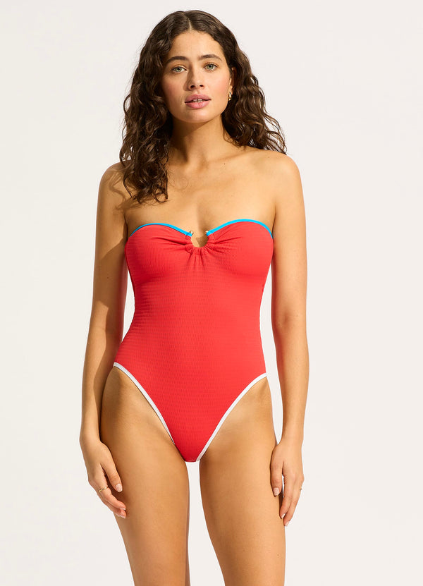 seafolly Beach Bound Ring Front Bandeau One Piece - Flame