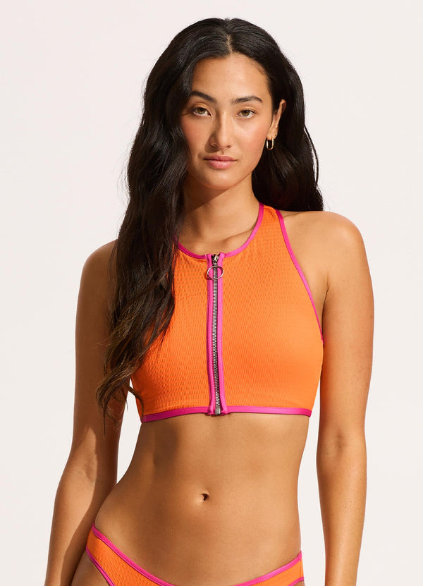 Seafolly Beach Bound Zip Front Tank Bikini Top - Turmeric