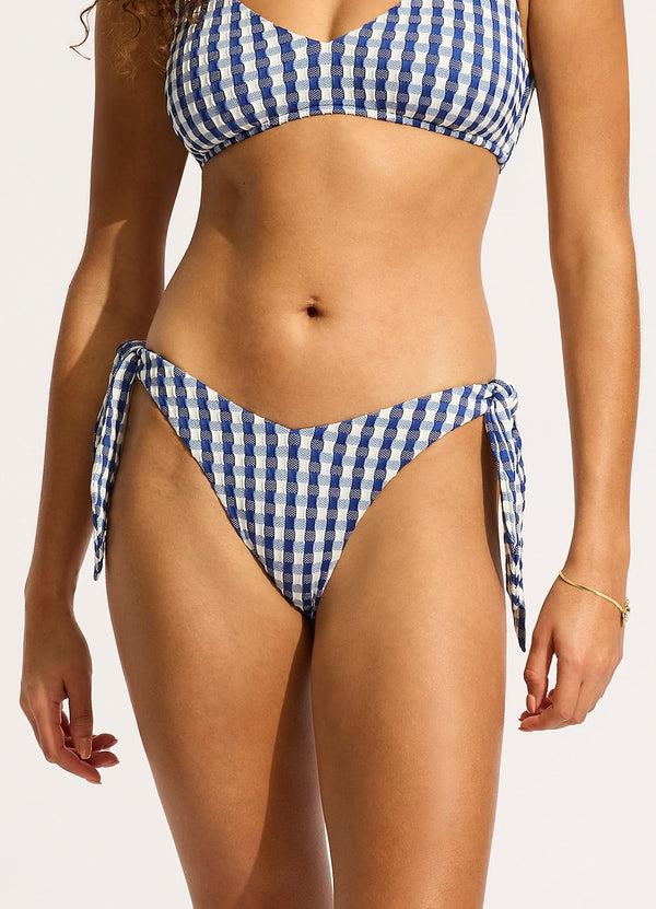 Seafolly Bella Tie Side High Cut Rio Bikini Bottom - Ultramarine