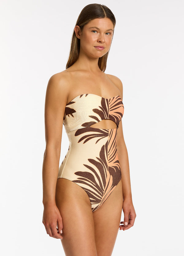 Seafolly Dahlia Palm Cut Out Bandeau One Piece - Chocolate