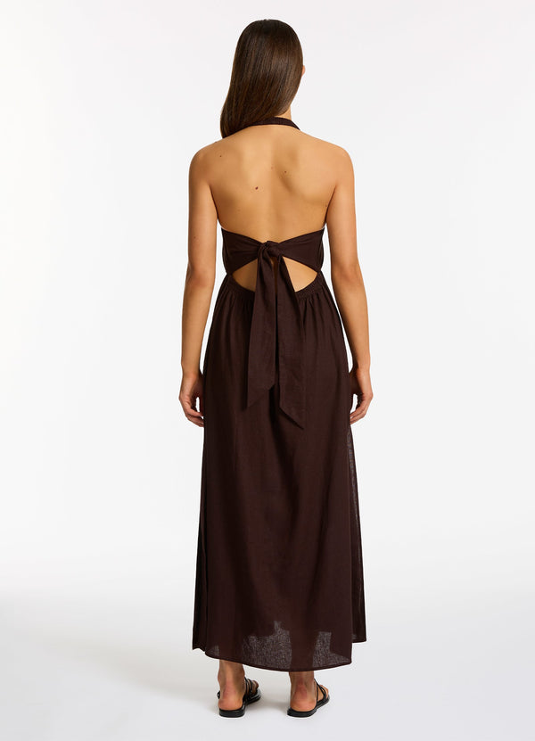 Seafolly Dahlia Palm Embroidered Maxi Dress - Chocolate