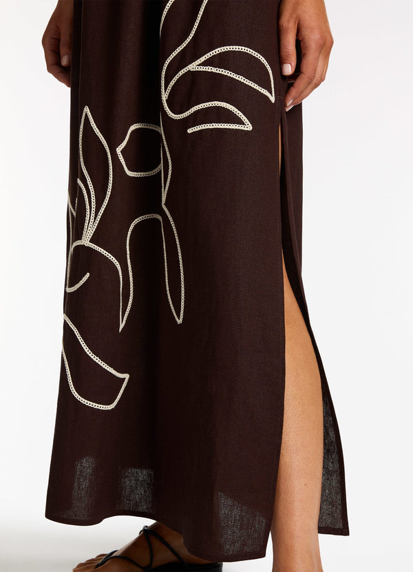 Seafolly Dahlia Palm Embroidered Maxi Dress - Chocolate