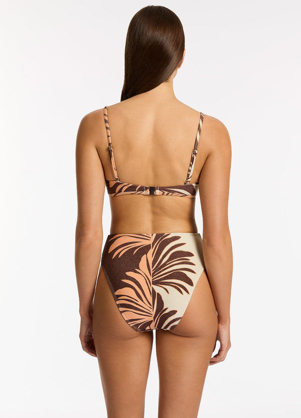 Seafolly Dahlia Palm High Leg High Waist Bikini Bottom - Chocolate