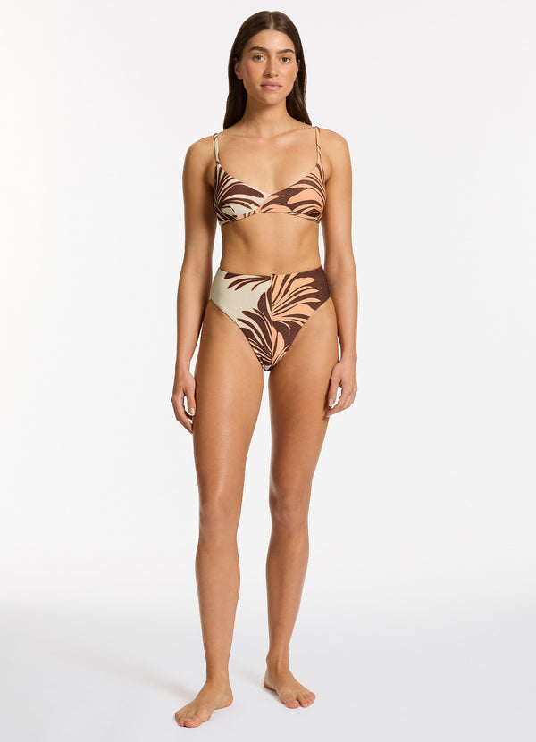 seafolly Dahlia Palm High Leg High Waist Bikini Bottom - Chocolate