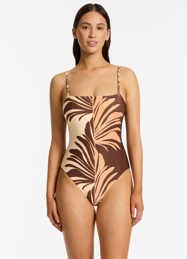 Seafolly Dahlia Palm Minimal Tank One Piece - Chocolate