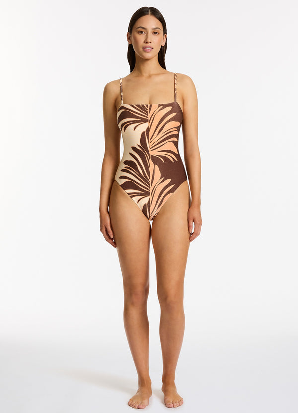 seafolly Dahlia Palm Minimal Tank One Piece - Chocolate