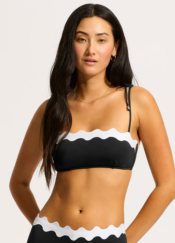 Seafolly Gia Ric Rac Bustier Bandeau Bikini Top - Black