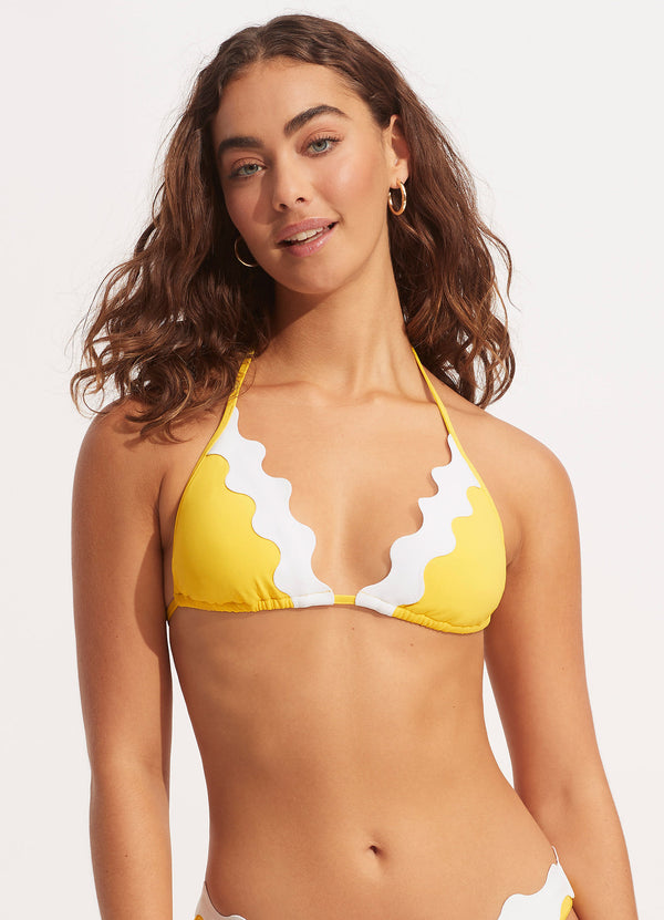 Seafolly Gia Ric Rac Longline Slide Triangle Bikini Top - Citron