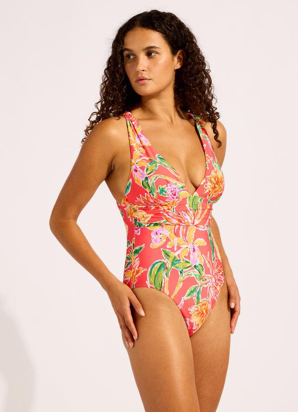 Seafolly Hothouse Flowers V Neck One Piece Swimsuit