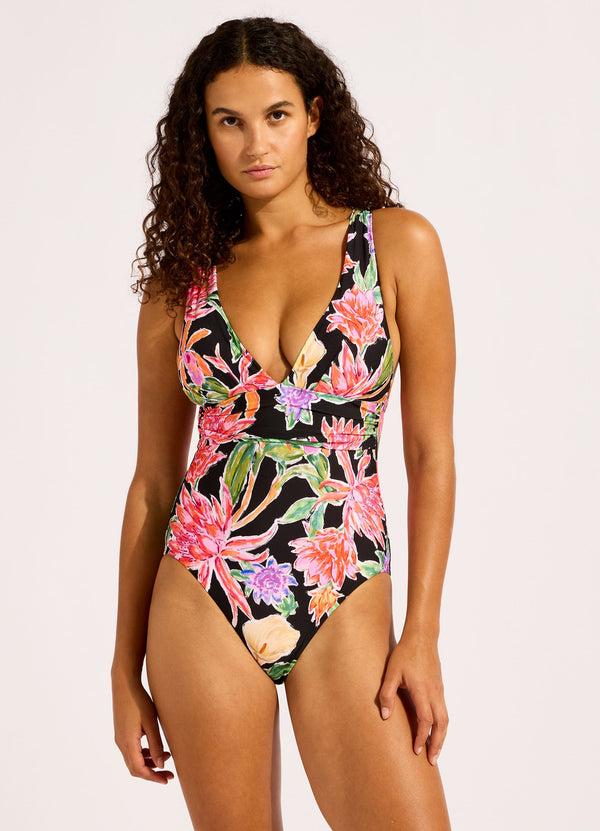 seafolly Hothouse Flowers V Neck One Piece Swimsuit
