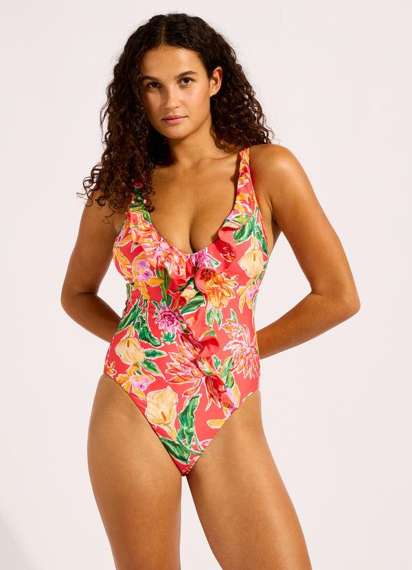 seafolly Hothouse Flowers V Neck One Piece Swimsuit