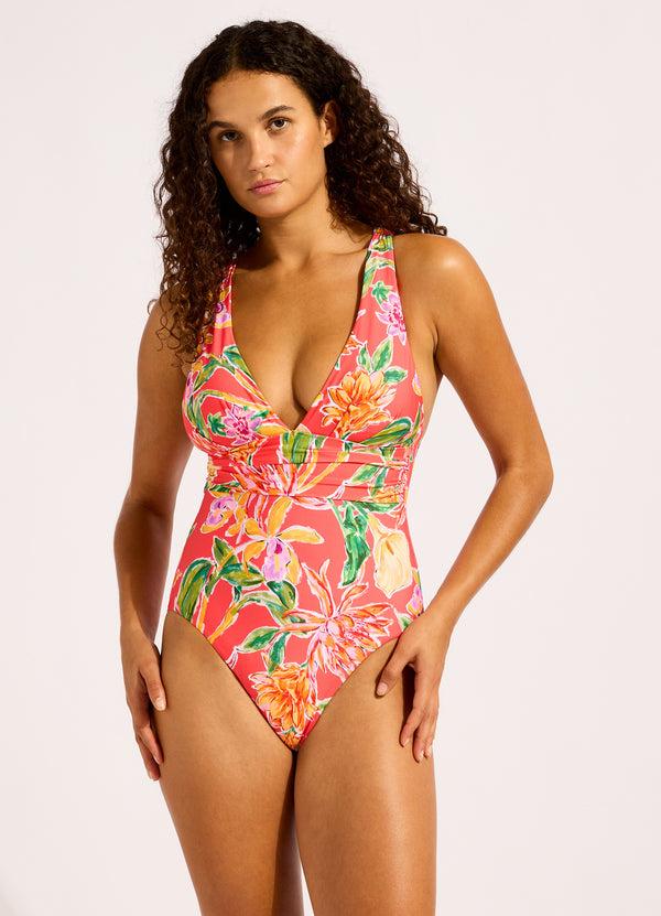seafolly Hothouse Flowers V Neck One Piece Swimsuit