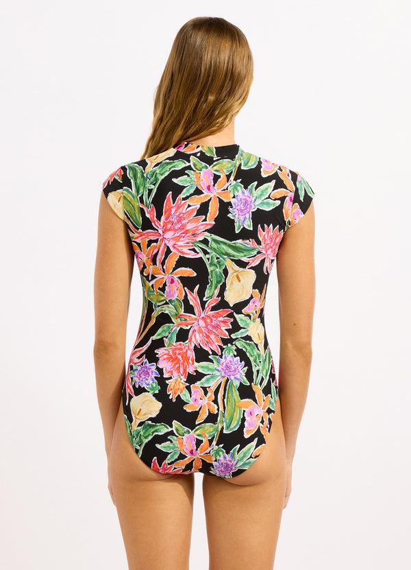 Seafolly Hothouse Flowers Zip Front One Piece Swimsuit