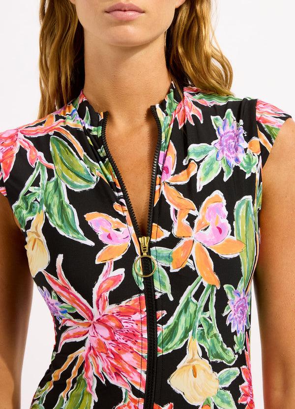 Seafolly Hothouse Flowers Zip Front One Piece Swimsuit