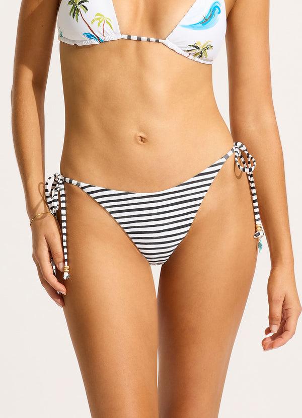 Seafolly Isla Palm Reversible Tie Side Rio Bikini Bottom - White