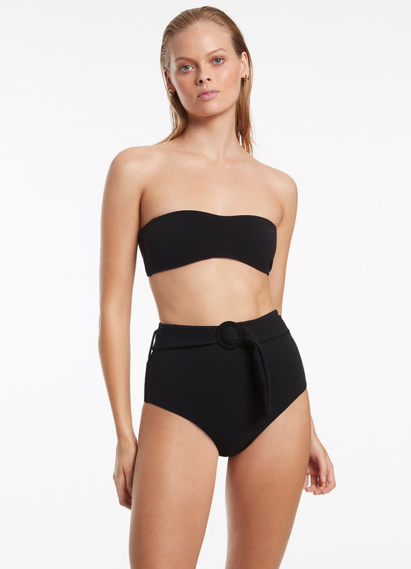 seafolly Isla Rib Belted High Waisted Bikini Bottom - Black