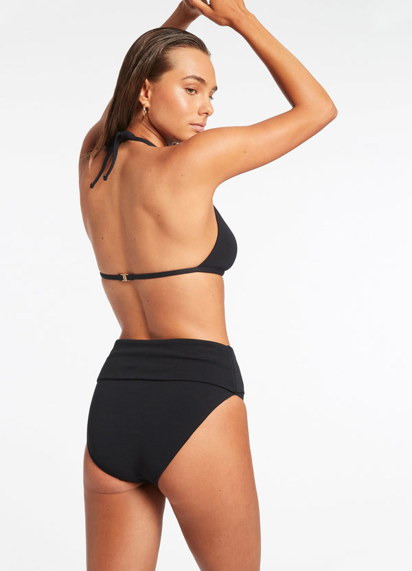 seafolly Isla Rib Fold Down High Waisted Bikini Bottom - Black