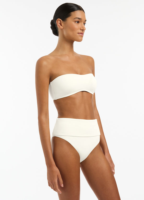 Seafolly Isla Rib Fold Down High Waisted Bikini Bottom - Cream