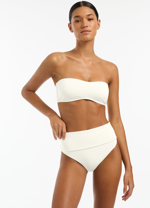 seafolly Isla Rib Fold Down High Waisted Bikini Bottom - Cream
