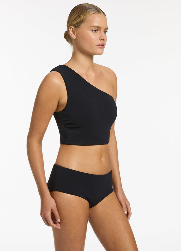 Seafolly Isla Rib Wide Side Hipster Bikini Bottom - Black