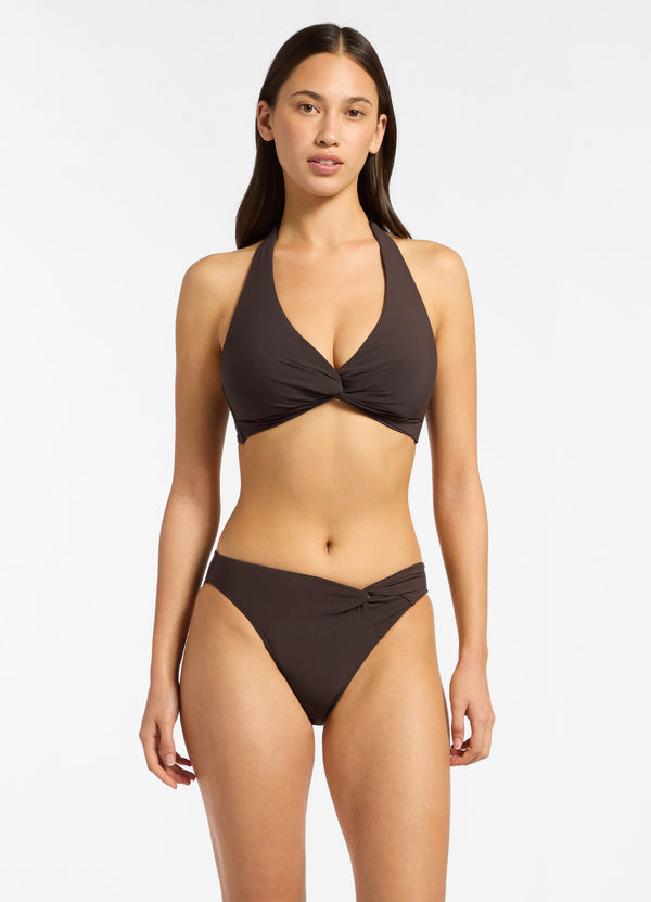seafolly Jetset D-DD Twist Front Bikini Top - Chocolate