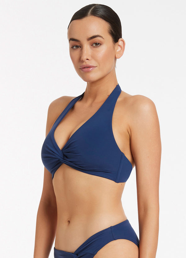 Seafolly Jetset D-DD Twist Front Bikini Top - Pacific Blue