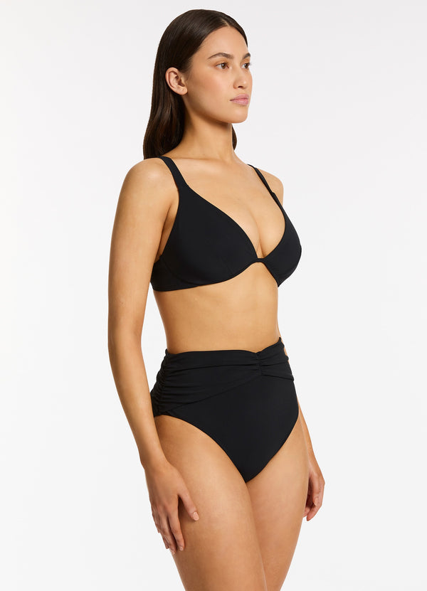 Seafolly Jetset High Waist Ruched Bikini Bottom - Black