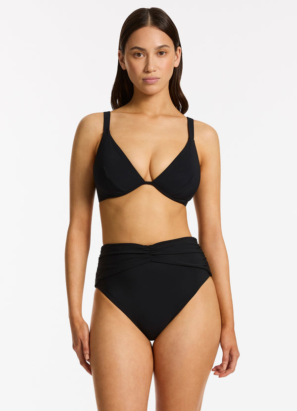 Seafolly Jetset High Waist Ruched Bikini Bottom - Black