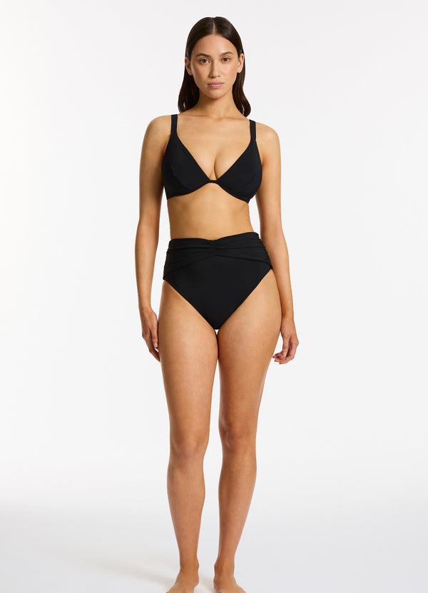 seafolly Jetset High Waist Ruched Bikini Bottom - Black