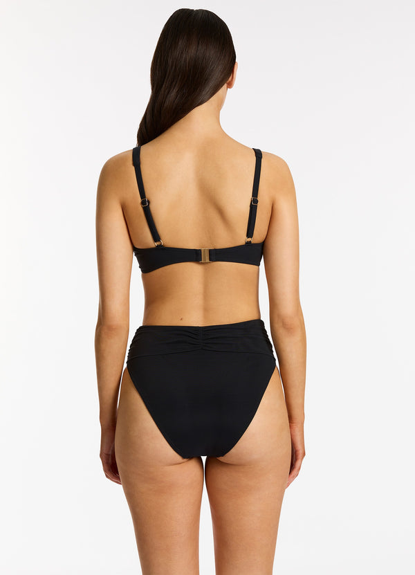 Seafolly Jetset Lure High Leg High Waist Bikini Bottom - Black