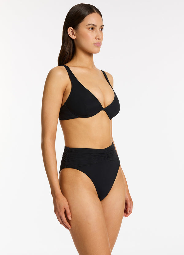 Seafolly Jetset Lure High Leg High Waist Bikini Bottom - Black