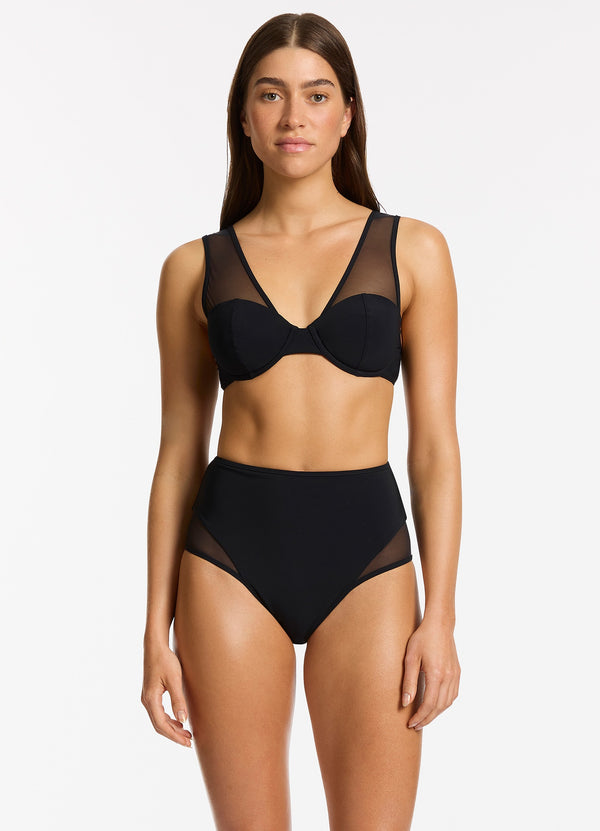 Seafolly Jetset Lure High Waist Bikini Bottom - Black