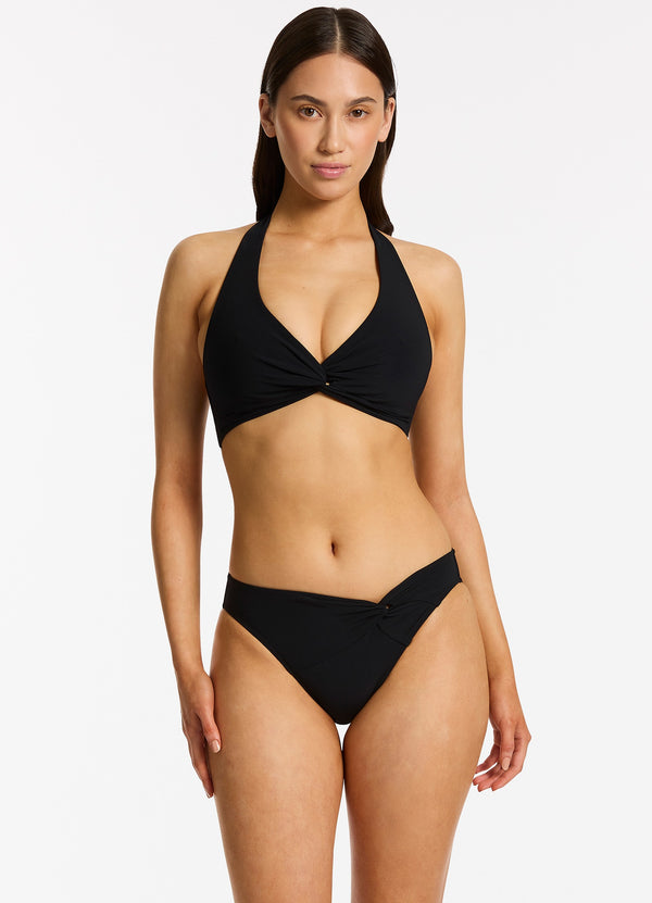 Seafolly Jetset Twist Front Hipster Bikini Bottom - Black