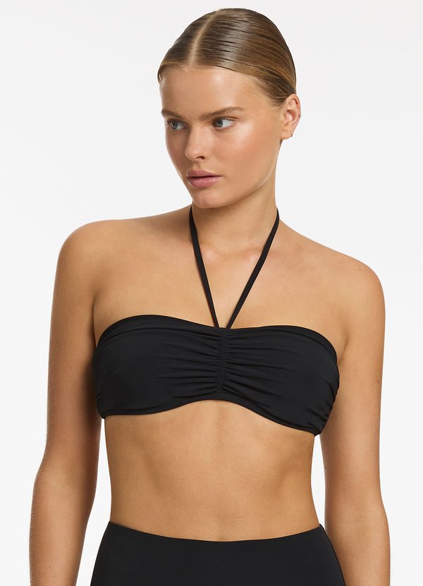 Seafolly Jetset Underwire Bandeau Bikini Halter Top - Black